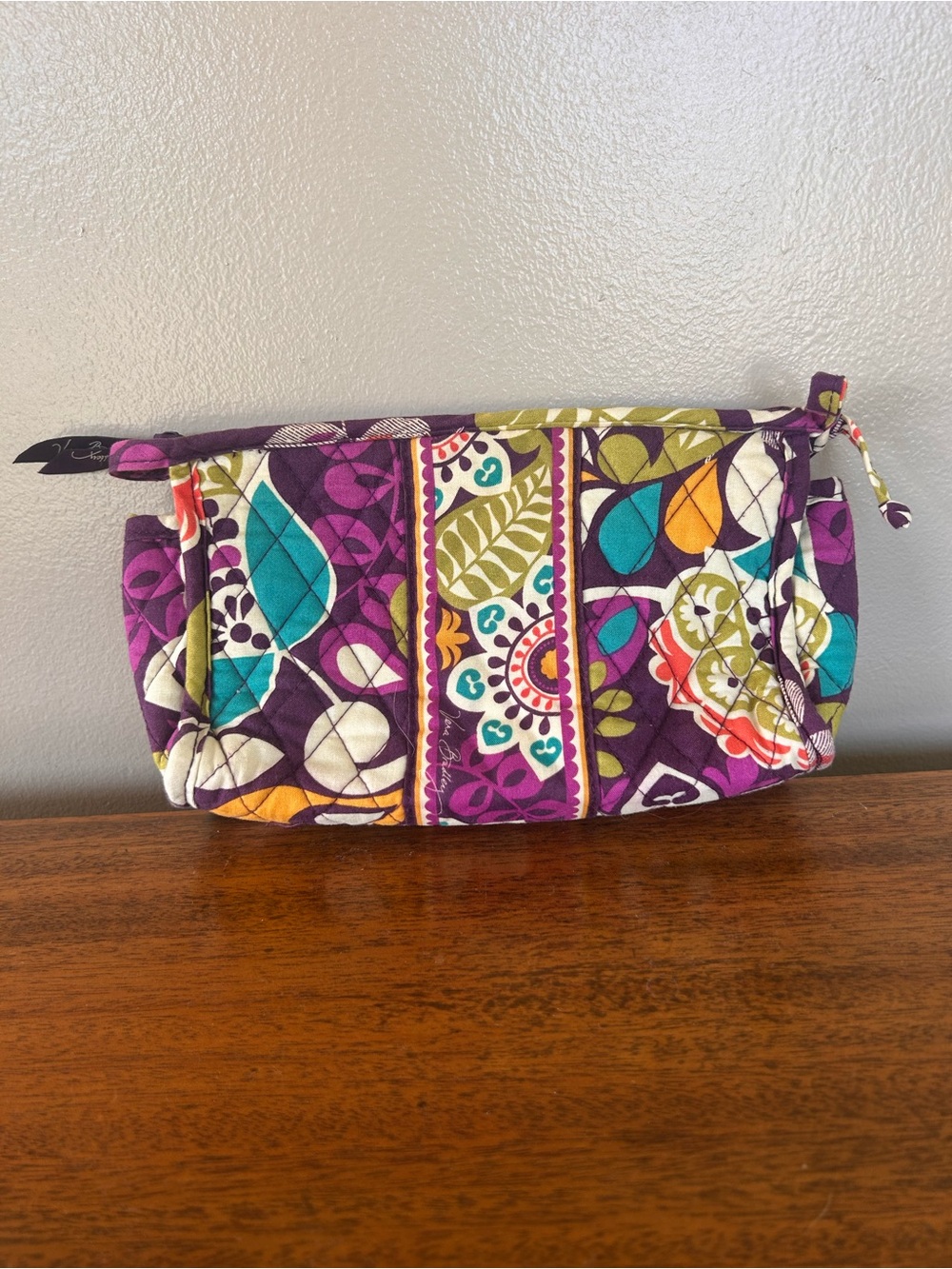 Vera Bradley Cosmetic Bag PLUM CRAZY Cotton Quilted Lined 9X6 Travel EUC